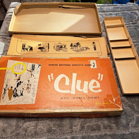 PARKER BROTHERS Other - VINTAGE CLUE BOARD GAME 1956 BOX WITH INSERTS REPLACEMENT PARTS HTF PARKER BROS